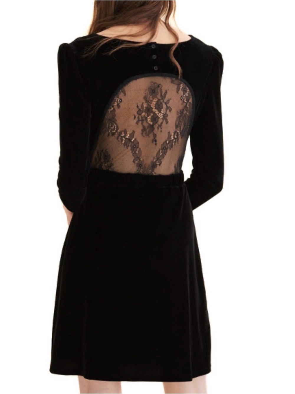 Maje Remano Black Velvet Mini Dress Size 3 US Large Lace Cocktail Parisian Chic